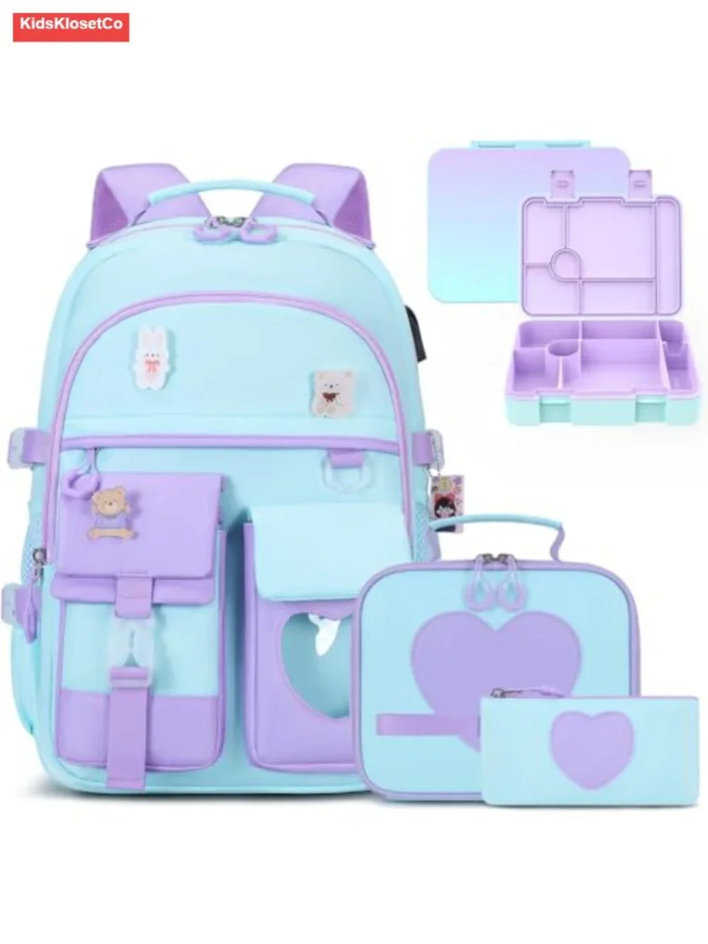 Kids Backpack Set with Insulated Lunch Bag, Pencil Case, Bento Box